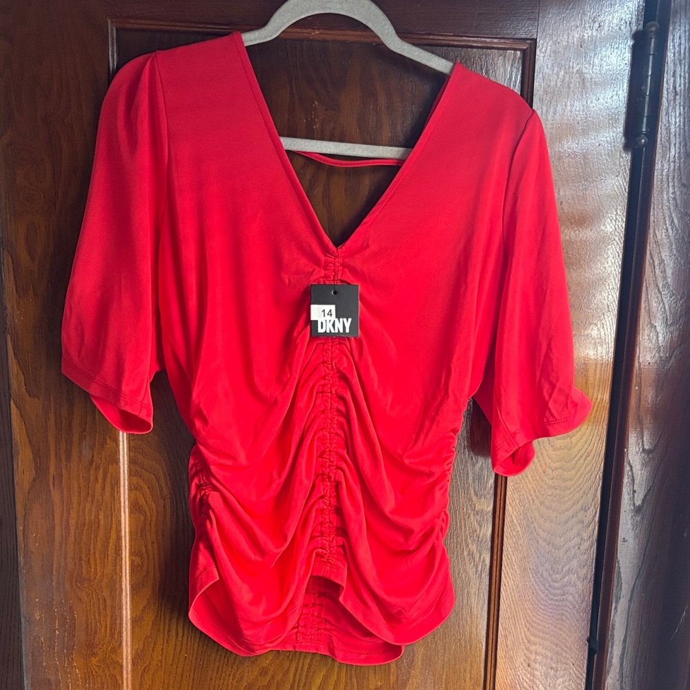 DKNY Women's Red Gathered Blouse